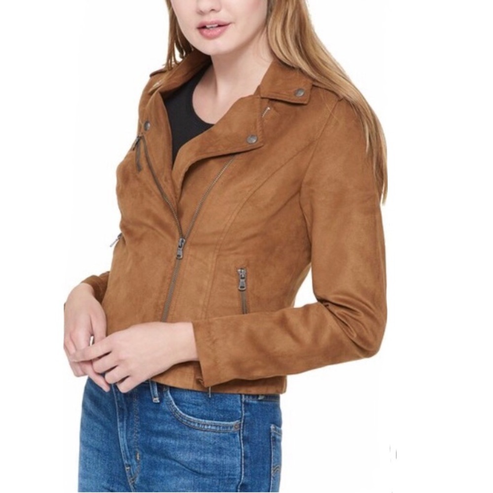 Levi’s Asymmetrical Faux Suede Tan Moto Jacket S - Picture 2 of 10